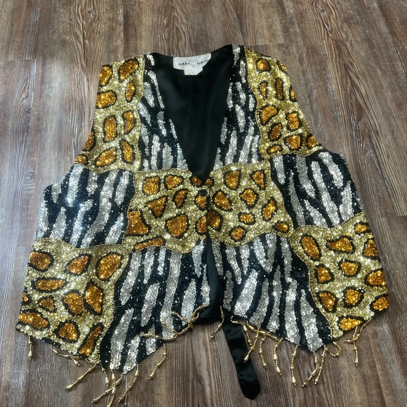 Vintage Black and gold sequin vest with tassels - Picture 1 of 5